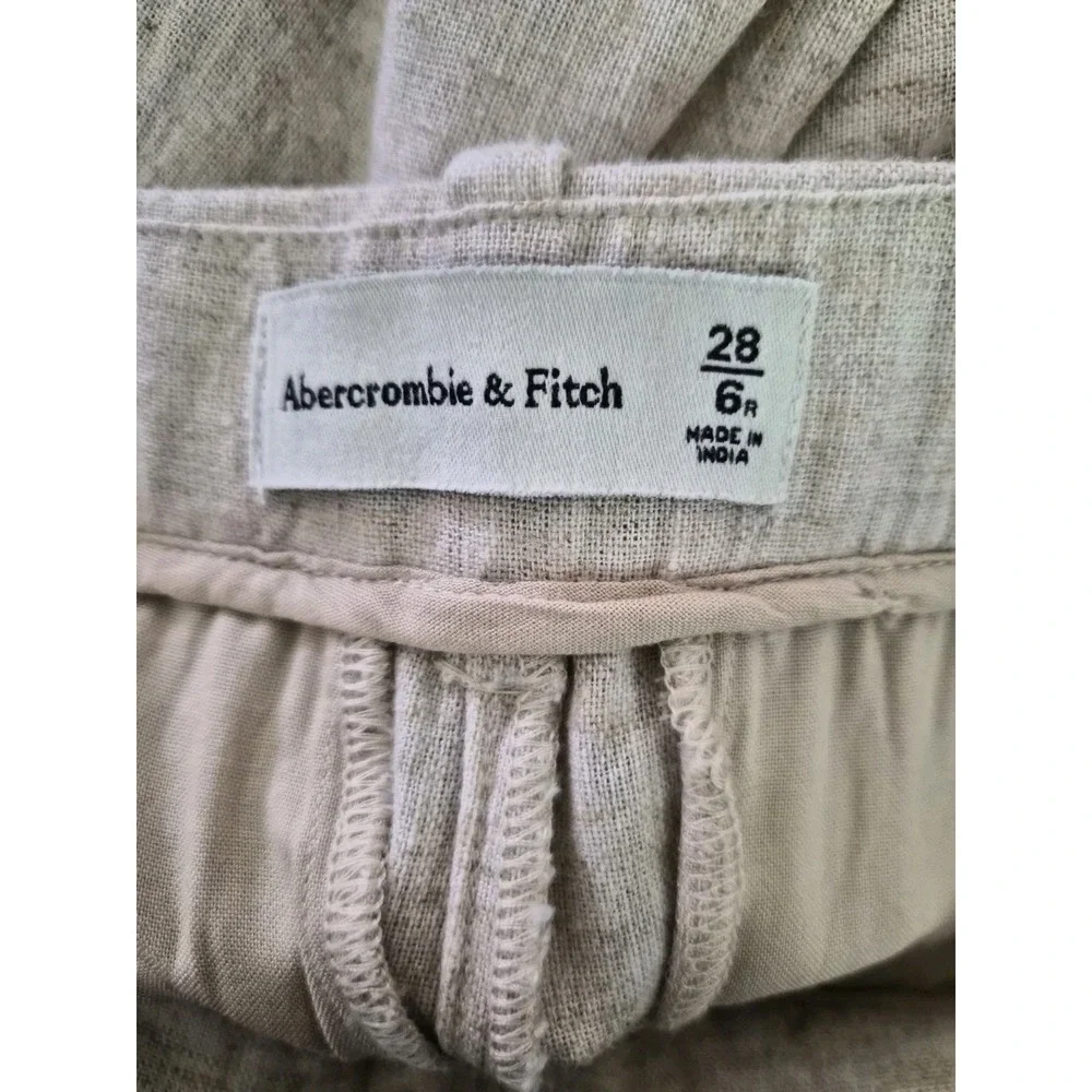Abercrombie & Fitch Linen Blend Wide Leg Pants Oatmeal Pleated Size 6 28 - Picture 4 of 6